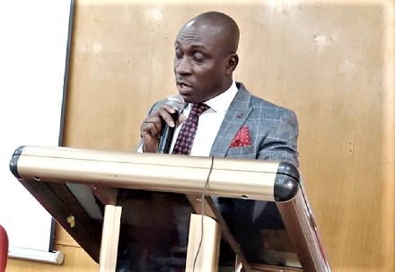 Kwadwo Dwomoh, acting Ashanti Regional Director, NHIA, addressing the mid-year review conference
